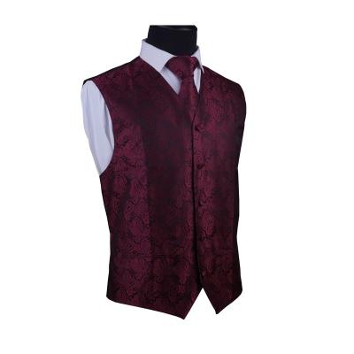 China Breathable Floral Tie Square And Pocket Vest Set Waistcoat Business Style For Men Party Wedding Occasions Formal Suit for sale