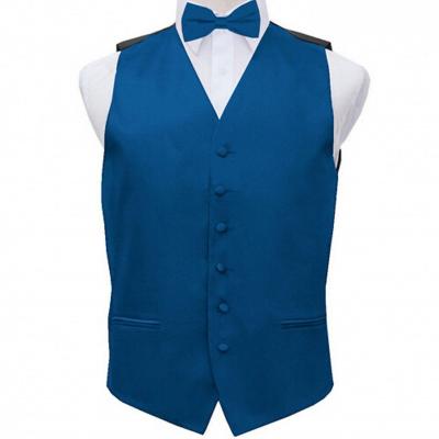 China New Design Breathable Cotton Blend Single Breasted Paisley Bow Tie Vest Formal Wedding Blue Vest For Men Male for sale