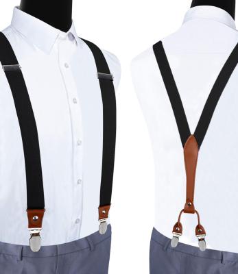 China X-back Men's Adjustable 3.5cm Clip Suspender Brace Straight Solid Color X Back Suspenders For Adult Men for sale