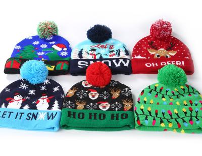 China COMMON LED Christmas Hat Sweater Knitted Light Up Knitted Beanie Christmas Hat Christmas Gift For Adults Kids 2021 New Year Decorations for sale