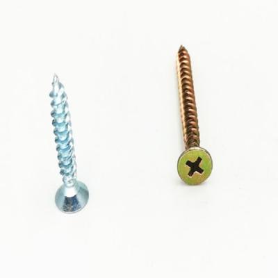 China China Hot Selling Double Flat Flat Countersunk Head Chipboard Screws Pozi Recess Drive Chipboard Screws Yellow Galvanized Wood Screws for sale