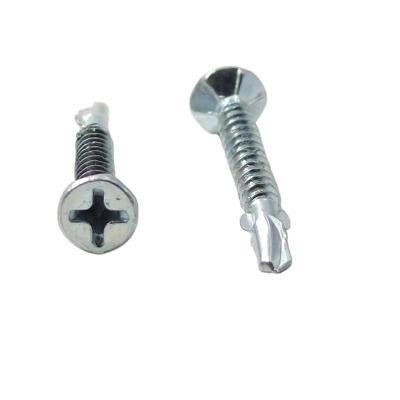 China Flat Tek Screws White Blue Galvanized Flat Head CSK Self Drilling Screw With Wings for sale