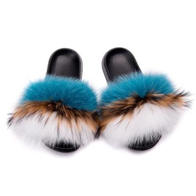 China CUSHIONING Fox Slippers Ostrich Slippers Real Fur Ladies New Arrival Leather Slippers for sale