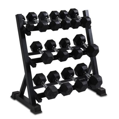 China Commercial Wholesale Three-Layer Dumbbell Frame Dumbbell Frame Household Plastic Coated Display Frame Commercial Hexagonal Dumbbell Frame for sale