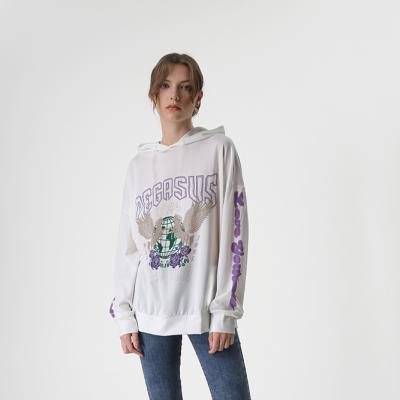 China Anti-Wrinkle White And Purple Blouse Womens Pegasus Printing Long Sleeves Hoodie for sale