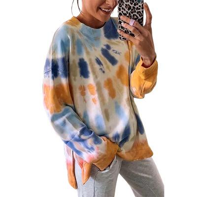 China Anti-wrinkle round high street neck tie and dye pullover side split casual long sleeve women's sweatshirt for sale