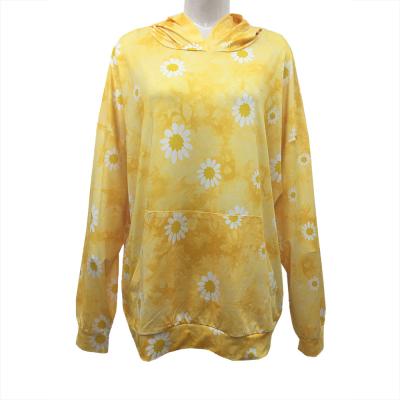 China Anti-Wrinkle Plus Size Women's Hoodies Custom Logo Yellow Sportswear Flower Tie Print Embroidery Dye Hoodie for sale