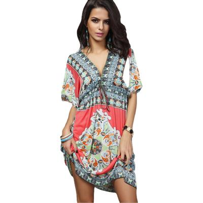 China Wholesale Anti-Static Amazon AliExpress Europe And America Spring Milk Beach And Summer V-neck Silk Copy Mini Dresses for sale