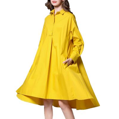 China Hot Sale Source Viable Plus Size Women's Tangerine Collar Loose Mid Length Casual Dress for sale