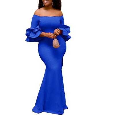 China Elegant Party High Neck Tube Solid Color High Waist Puff Sleeve A Line Anti-Static Prom Plus Size Slim Evening Dress for sale