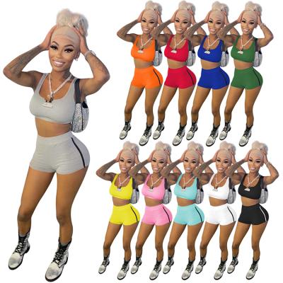 China Custom Anti-Wrinkle Sports Plus Size Summer Sleeveless Shorts Sets For Women Clothing Crop Two Piece Set Top for sale