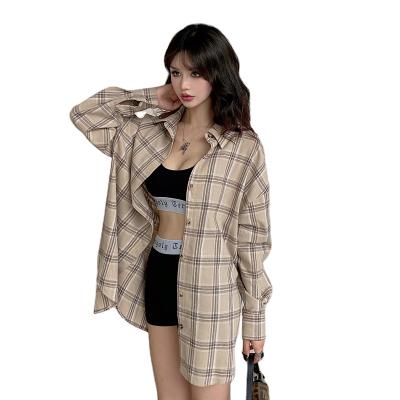 China Wholesale autumn anti-pilling new design fashion women houndstooth long print shirt blouse for sale