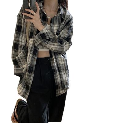 China 2021 Autumn New Women Anti-pilling Blouse Loose Plaid Long Sleeve Blouse for sale