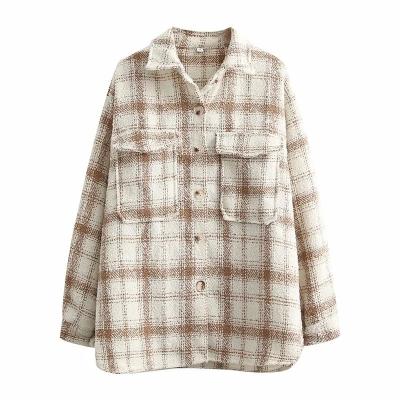 China Autumn/Winter Women's Anti-Pilling Plaid Single Breasted Jacket Loose Single Breasted Casual Shirt Blouse for sale