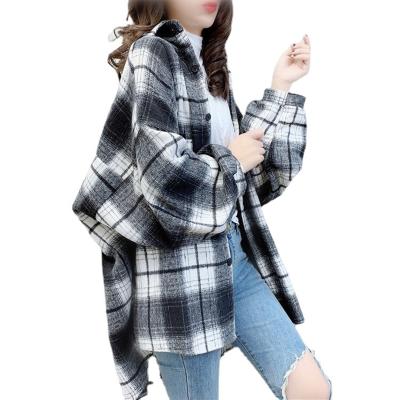 China Anti-pilling 2021 new design Autumn Female Plus Size Plaid long sheath mid length loose retro blouse for sale