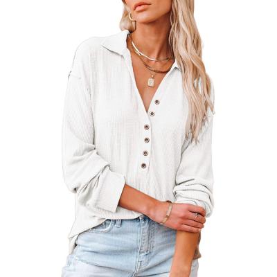 China Yiwu Autumn And Winter Long Sleeve Anti-wrinkle T-shirt Solid Women's Lapel Button Tops for sale