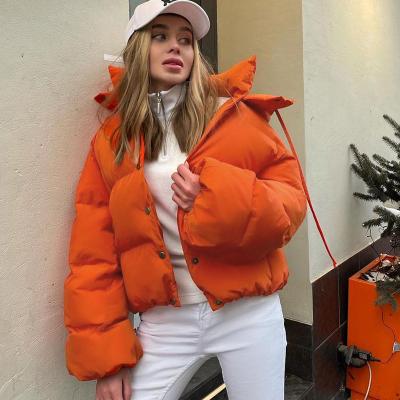 China Anti-wrinkle Women Winter Bubble Coats Single Breasted Long Sleeve Crop Hooded Puff Jacket for sale