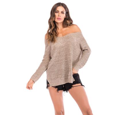 China 2021 New Arrival Fashion Blend Anti-wrinkle Boat Neck Warm Bare Shoulder Comfortable Long Sleeve Sweater for sale