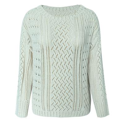 China European Countryside Anti-Wrinkle Round Neck Crocheted Hollow Out Jacquard Long Sleeve Casual Sweater for sale