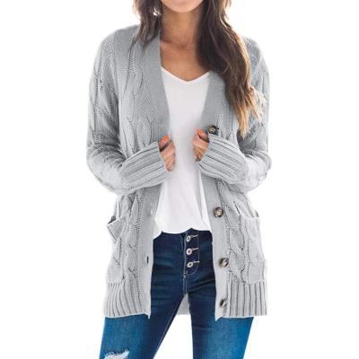 China Anti-wrinkle women casual cardigan long sleeve jacket solid color twist button up long cardigan sweaters for sale