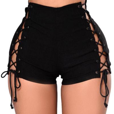 China Wholesale New Design Anti-Wrinkle Cotton Black Bandage High Waist Women Hot Pants Denim Shorts For Women for sale