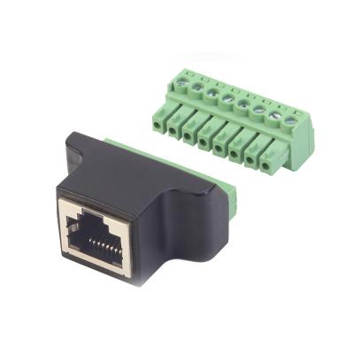 China RJ45 Serial Port To 8 Pin Screw Terminal Connector, RJ45 8p8c To 8 Pin Bolt Screw Terminal Connector for sale