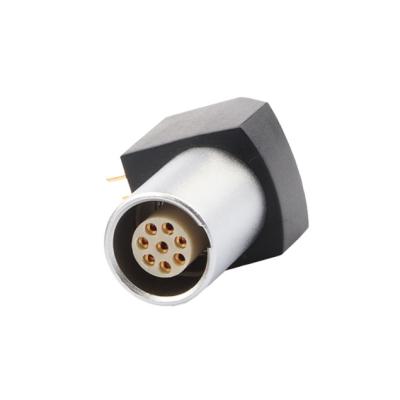 中国 Indoor Circular Connector B Series Z11 8Pin Angled Grounding Solder Fixed Socket 90° Angular Socket For Circuit Board 販売のため