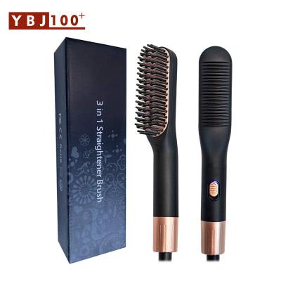 China Professional Private Label PTC Hair Straightener+Comb +Styling YBJ Heater 30s Quickly Heating Beard Hot Electric Straightener Hair Comb Brush Drier Comb for sale