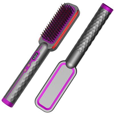 China Home Seamless Teeth Hair Straightener LED Display Lazy Electric Hair Straightener Iron Brush Infrared In Negative Ion Hair Straightener for sale