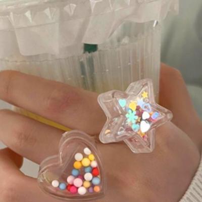 China 2022 Summer TRENDY CIA Shape New Heart Star Girl Transparent Candy Color Women Ring Acrylic Rings for sale