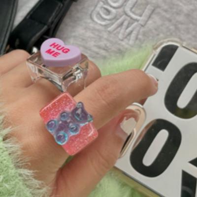 China 2022 Summer TRENDY INS Shape New Acrylic Resin Plastic Heart Star Hug Me To Support Egg Girl Transparent Candy Color Women Ring Rings for sale