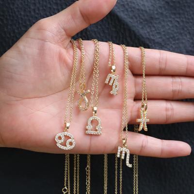 China Flynee FASHIONABLE Jewelry Constellation Zodiac Sign Necklace Female Elegant Pendants 12 Charms Gold Choker Astrology Chain Necklaces for sale