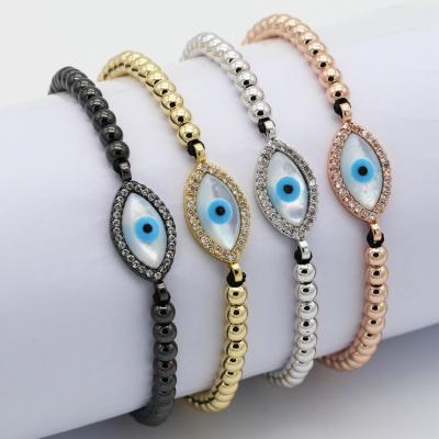 China Fashional Trendy Jewelry Beads Bangle CZ Zirconia Brass Evil Eye Bracelets For Women for sale