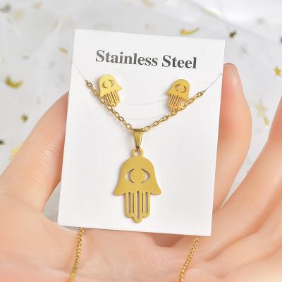 China New Brand FASHIONABLE Cheap Dubai 18k Gold Plated Waterproof Bisuteria Stainless Steel Gift Necklace Earrings Pendant Jewelry Set For Women for sale