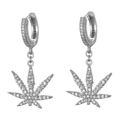 China Flynee Jewelry TRENDY Zircon Weed Maple Leaf Drop Earring For Men Bling Iced Out Full Micro Paved Hip Hop Jewelry for sale