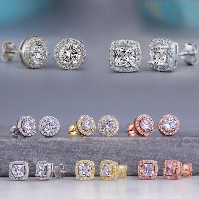 China CLASSIC Hot Sale Luxury Classic Square Round Simple Zircon Diamond Stud Earrings Rose Gold Plated Earrings Women Silver Men's Jewelry for sale