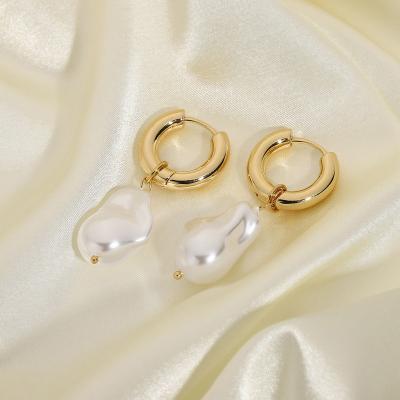 China TRENDY Alloy Geometric Irregular Round Square Fashion Baroque Pearl Earrings Women for sale