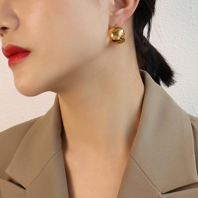 China CLASSIC Elegant Femme 18k Gold Plated Stainless Steel Chunky Round Ball C Shaped Hoop Earrings for sale