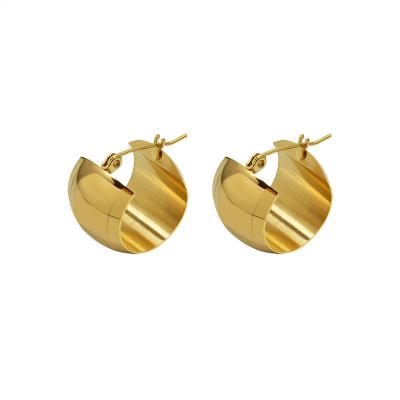 China High Quality CLASSIC Chunky Thick Trendy 316L 18K Gold Plated Stainless Steel Hoop Huggie Hoop Earrings for sale