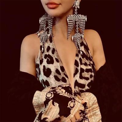 China Punk fashion exaggerated rhinestone pendant jewelry tassel earrings INS ladies stage meeting shiny sexy water drop for sale