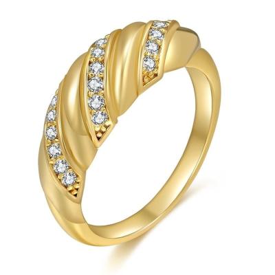 China Flynee FASHION Jewelry Luxury Diamond Pearl Dome Ring 18k Gold Filled Stainless Steel Crescent Rings For Ladies Girls for sale