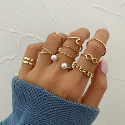 China 10pcs/sporty Casual Punk Gold Wide Chain Rings Set For Women Girls Shape Irregular Finger Thin Knuckle Jewelry Female Party Rings Gift for sale