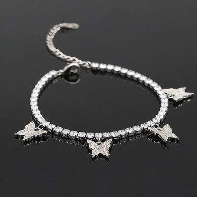 China Bling Diamond White Gold Plated Lucky Tennis Chain Men's Butterfly Anklets Diy Luxury Women Wholesale FASHIONABLE Jewelry for sale