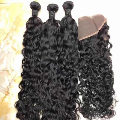 China Can Be Dye And Bleach Water Wave Brazilian Hair Bundles With Closure Peruvian Wet And Wavy Hair 4 Hair Bundles for sale