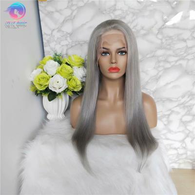 China Straight Hair Wig HTHAIR Front Lace Wig 22 Inch Silky Straight Silver Gray Hair Lace Front Wigs for sale