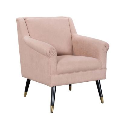 China Light Pink Wooden Legs Velvet Living Room Furniture Armchair Accent Chair Leisure Revolving Chair for sale