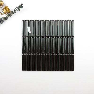 China Parquet Foshan Factory Classic Black Porcelain Shower Wall Backsplash Glazed Finger Mosaic Hotel Tiles for sale