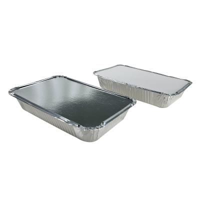 China Food Oem Takeaway Packaging Trays Fast Food Container Rectangle Baking Aluminum Foil Pans With Lid for sale