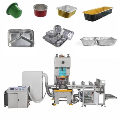 China 1.5KW Full Automatic 3 Compartment Laminated Airline Sealable Disposable Food Aluminum Foil Container Making Equipment for sale