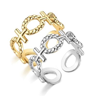 China 2022 new wholesale crosses of the ring TRENDABLE retro titanium steel open rings of European and American fashion stainless steel lovers for sale